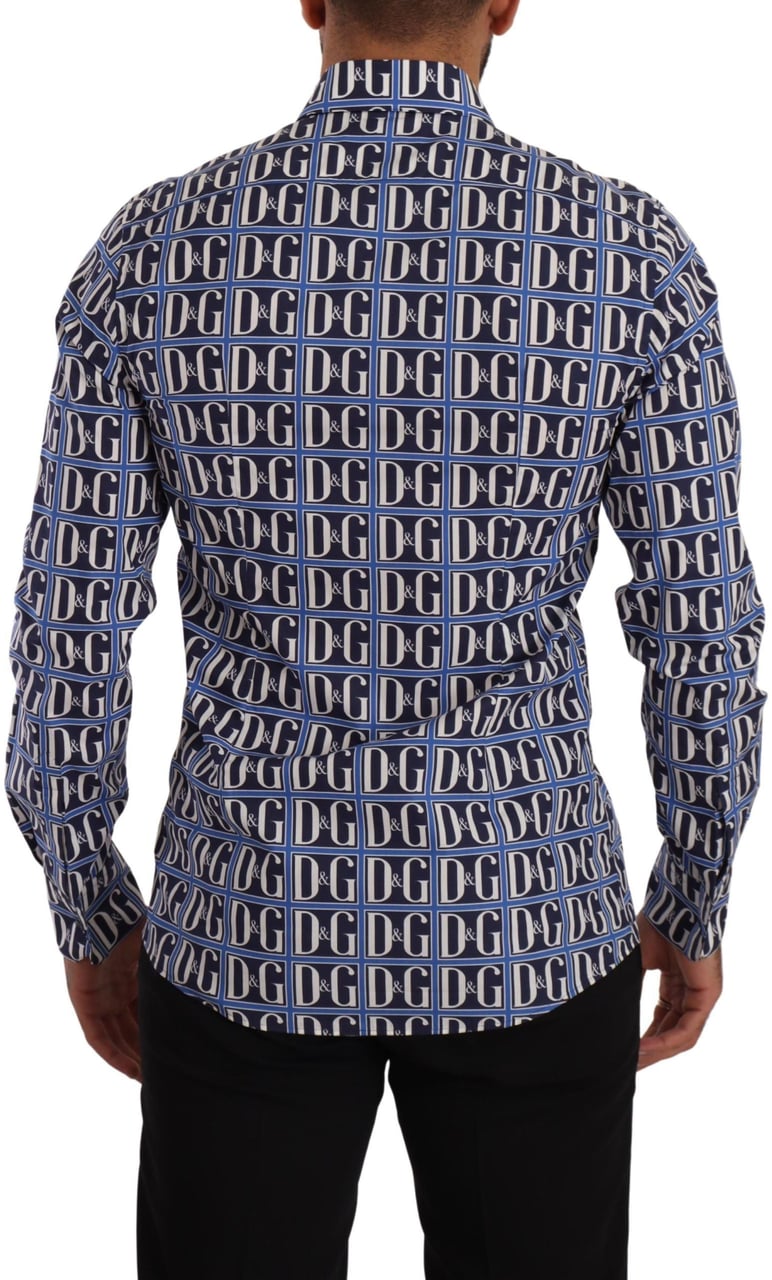 Dolce & Gabbana Blue Logo Mania Slim Fit Cotton Shirt Blauw
