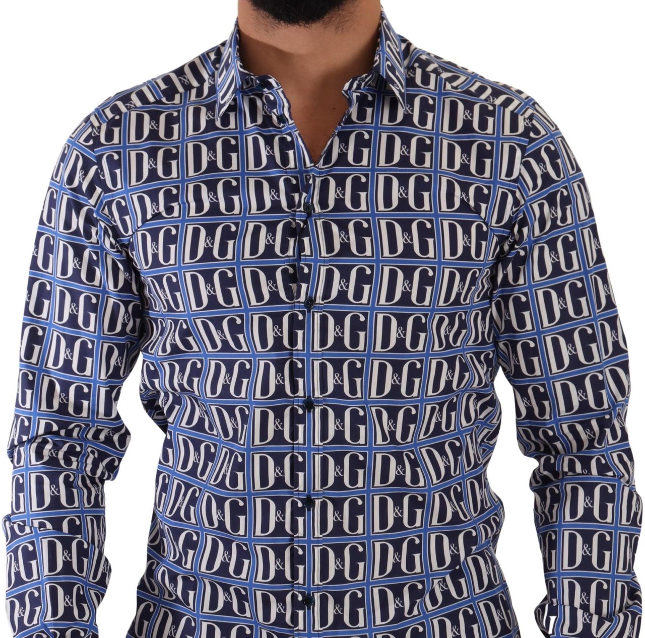 Dolce & Gabbana Blue Logo Mania Slim Fit Cotton Shirt Blauw