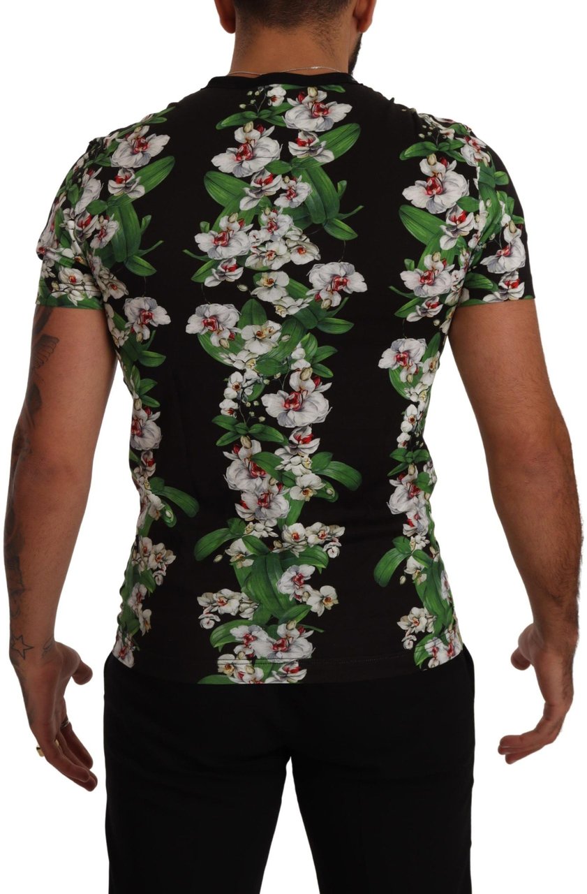 Dolce & Gabbana Black Floral Print Crewneck T-shirt Zwart