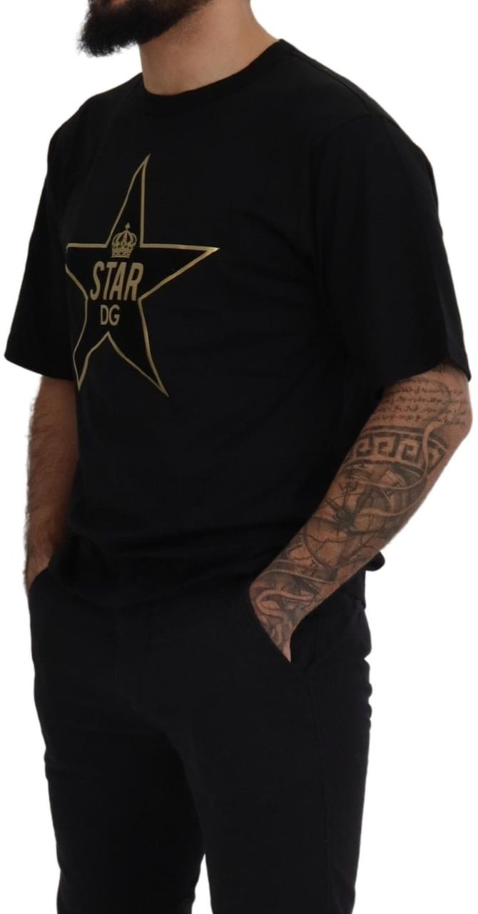 Dolce & Gabbana Black Gold STAR Crown DG Cotton Crewneck T-shirt Zwart