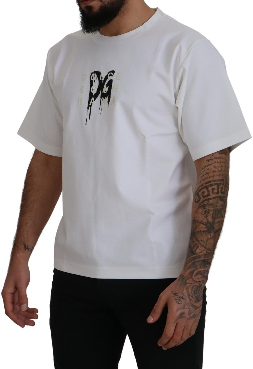 Dolce & Gabbana White Logo Print Cotton Crewneck T-shirt Wit
