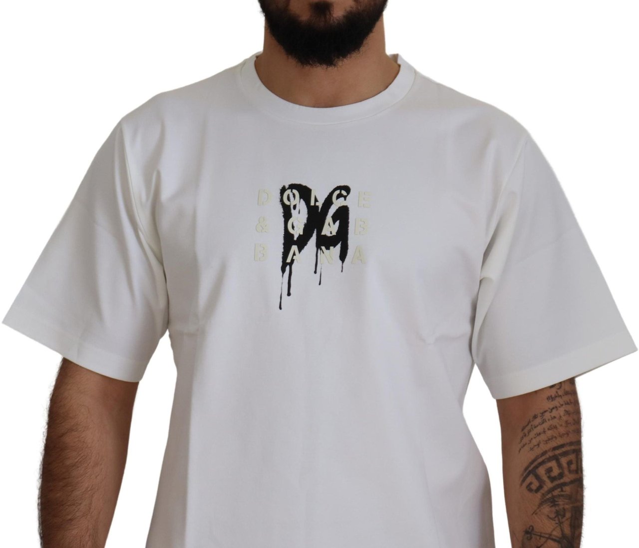 Dolce & Gabbana White Logo Print Cotton Crewneck T-shirt Wit