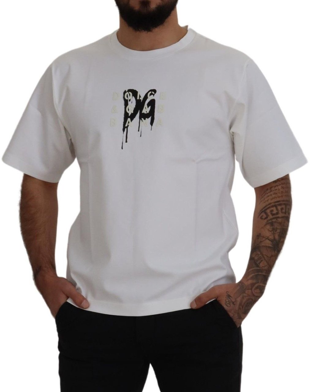 Dolce & Gabbana White Logo Print Cotton Crewneck T-shirt Wit