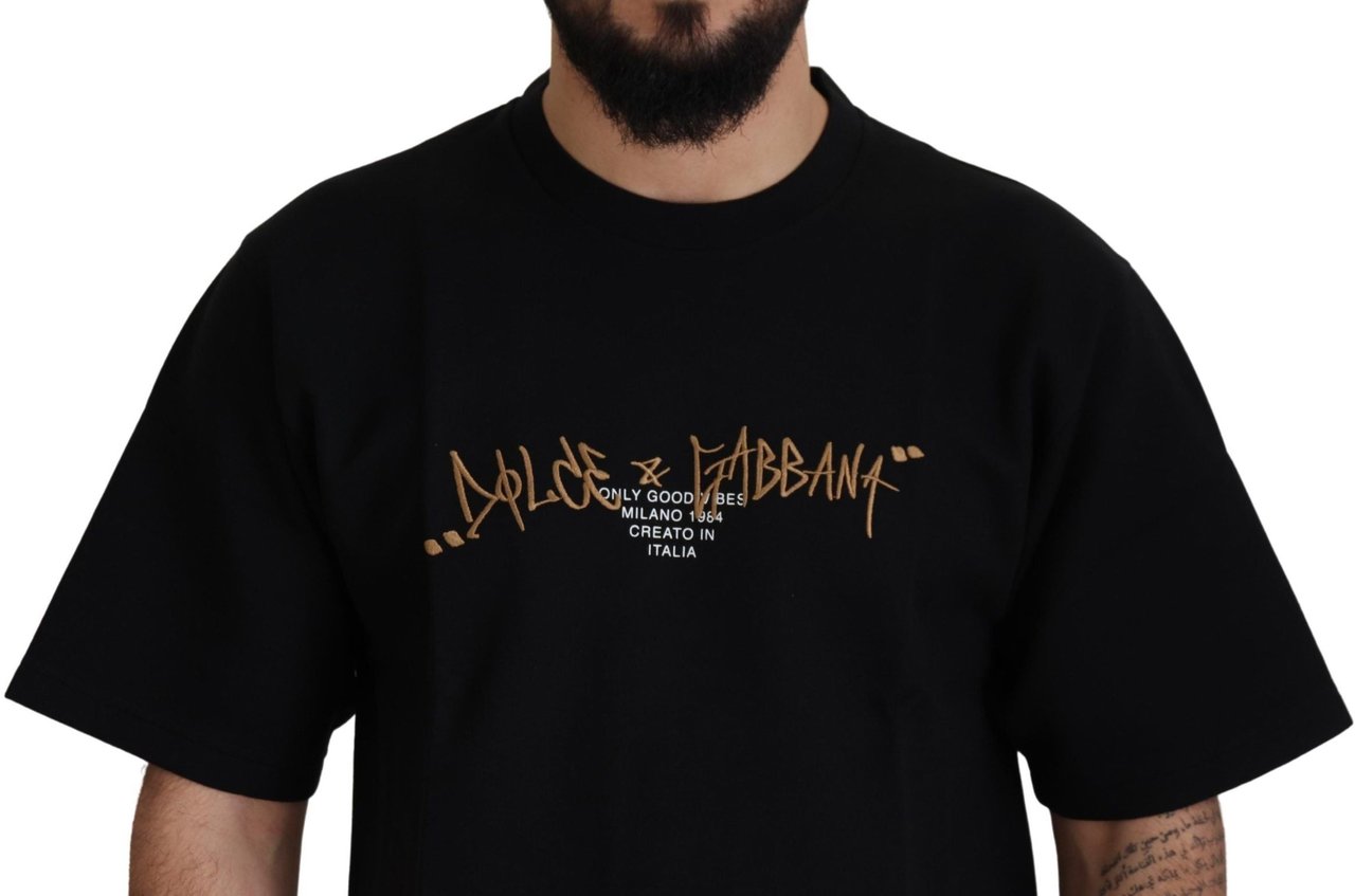 Dolce & Gabbana Black Logo Cotton Crewneck T-shirt Zwart