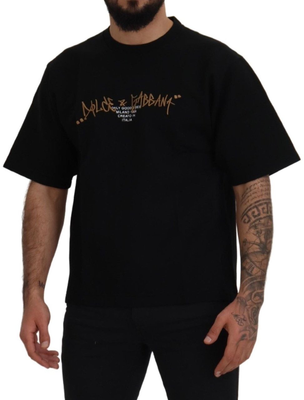 Dolce & Gabbana Black Logo Cotton Crewneck T-shirt Zwart