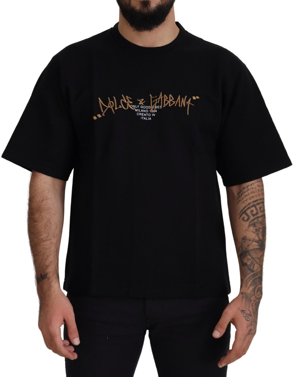 Dolce & Gabbana Black Logo Cotton Crewneck T-shirt Zwart