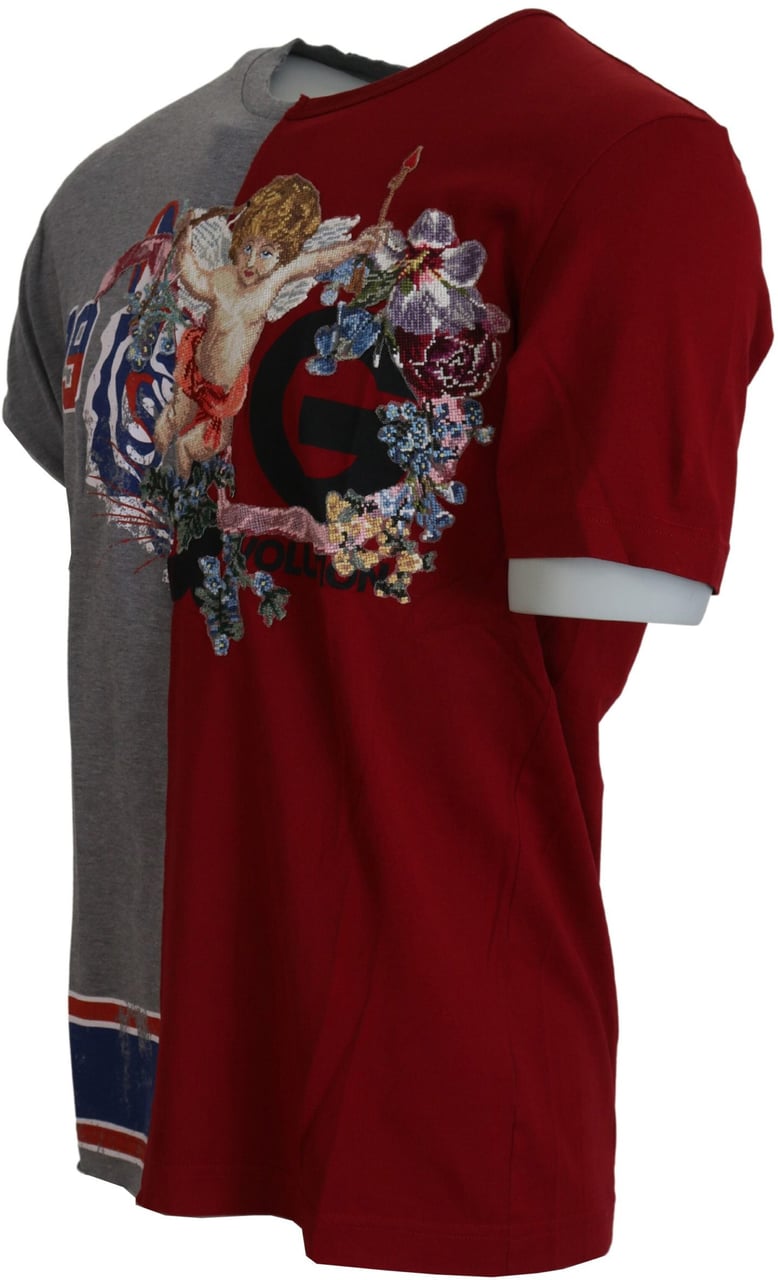 Dolce & Gabbana Red Gray Two Model DG Angel Crewneck  T-shirt Divers