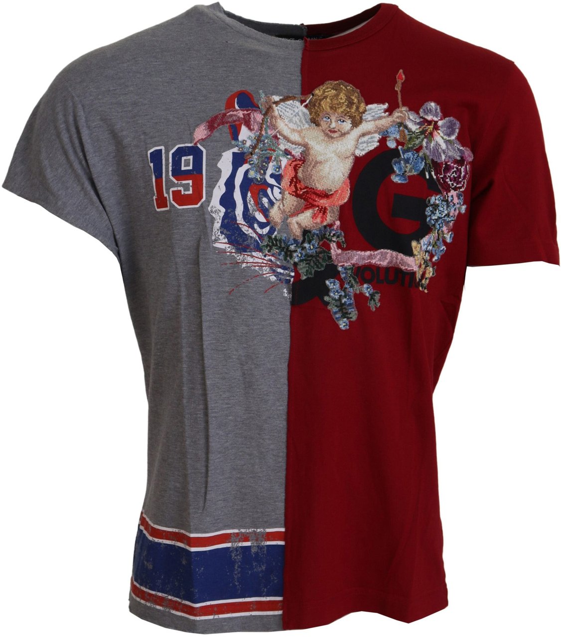 Dolce & Gabbana Red Gray Two Model DG Angel Crewneck  T-shirt Divers