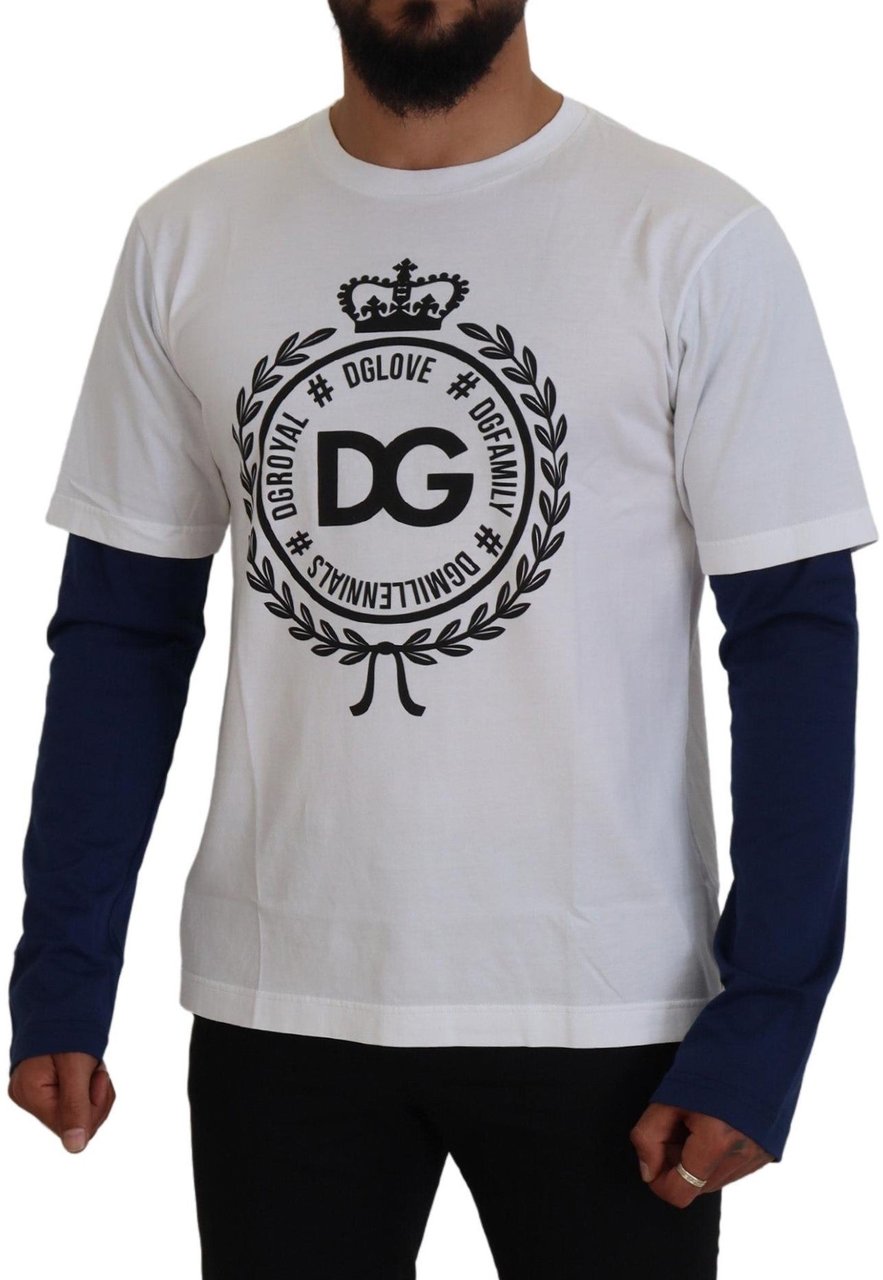Dolce & Gabbana White Blue DG Crown Pullover Sweater Zwart