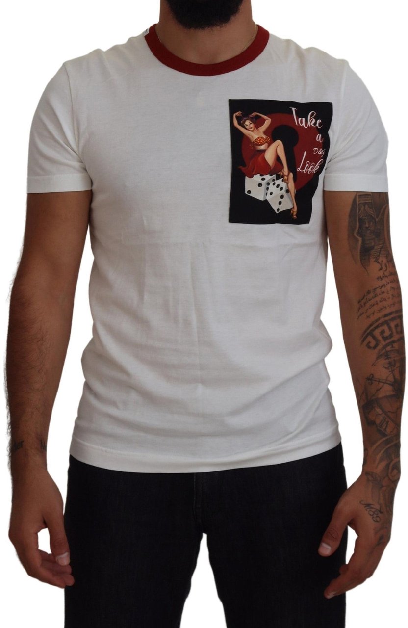 Dolce & Gabbana Cotton White Logo Print Crewneck T-shirt Wit