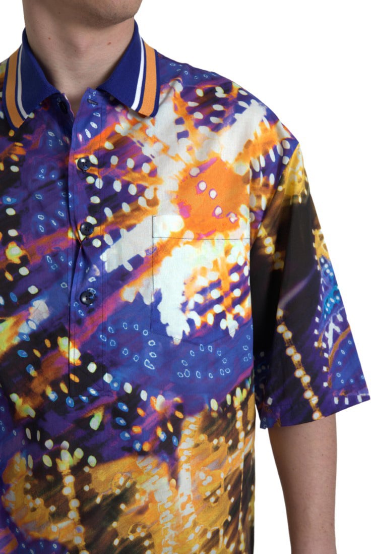 Dolce & Gabbana Luminaire Print Cotton Polo Top Men Shirt Divers