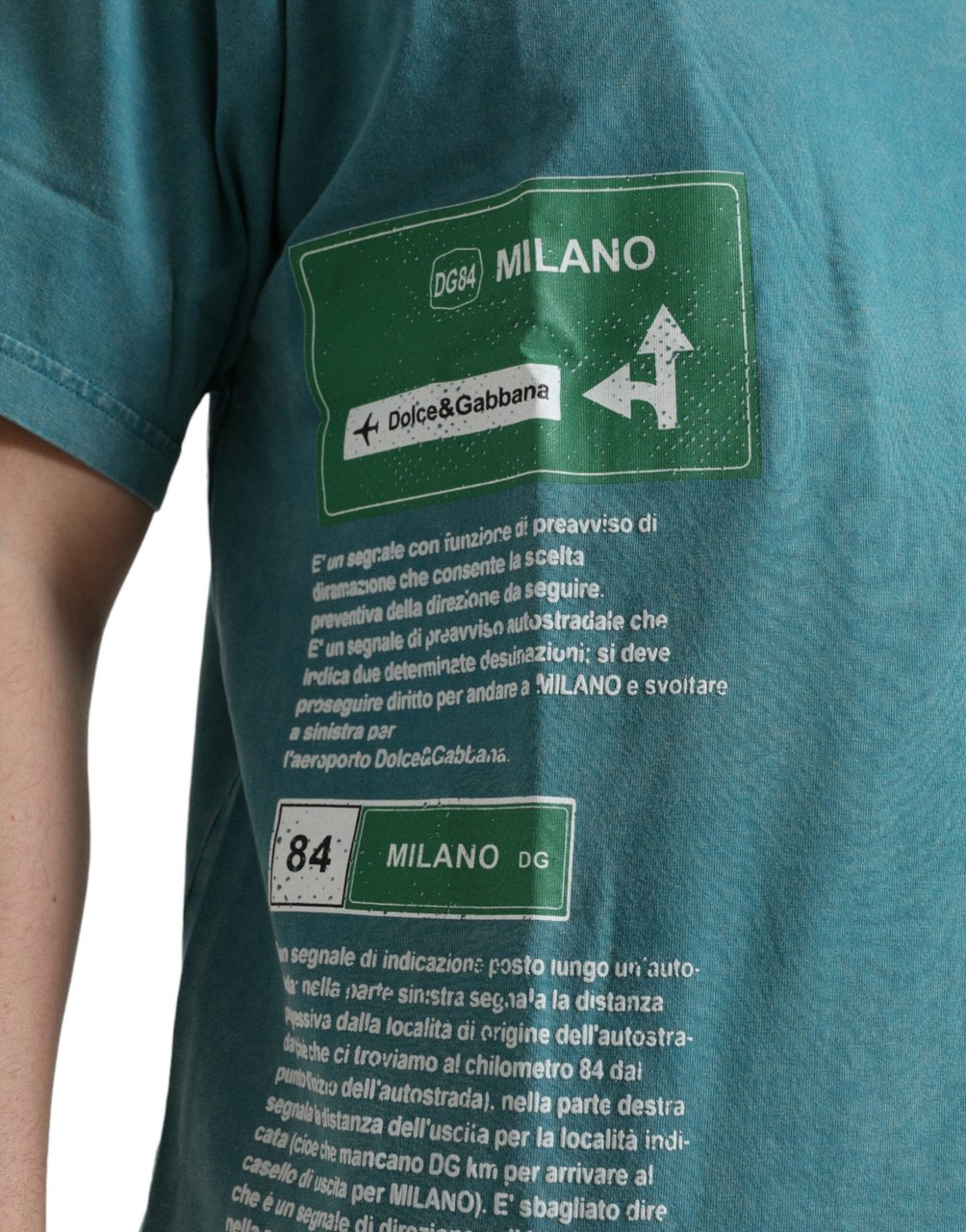 Dolce & Gabbana Blue Cotton Milano Street Round Neck T-shirt Wit