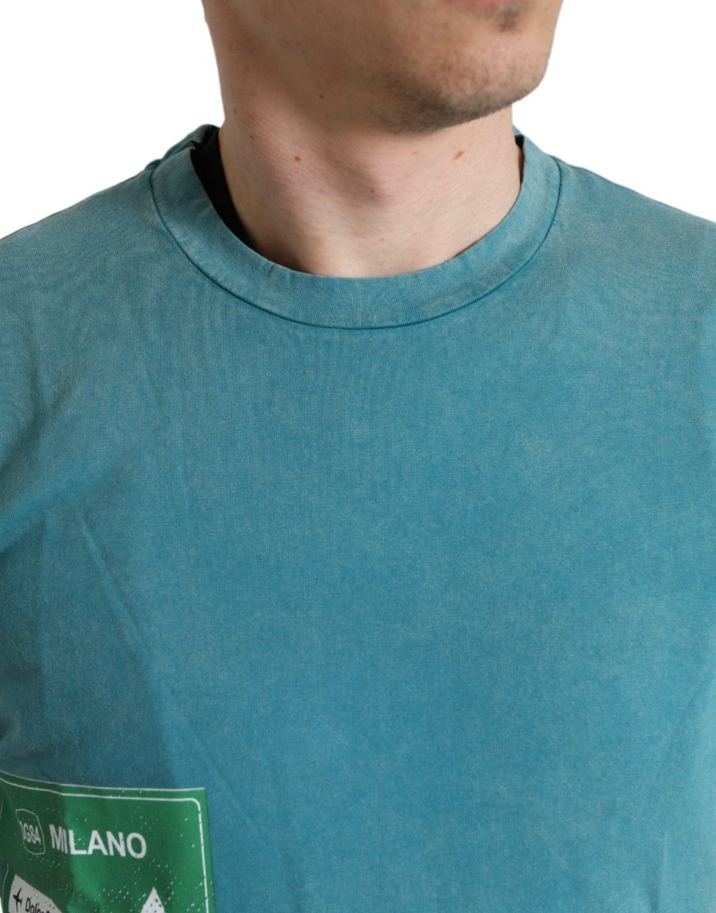 Dolce & Gabbana Blue Cotton Milano Street Round Neck T-shirt Wit