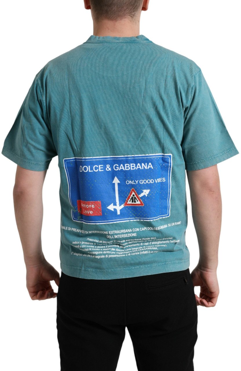 Dolce & Gabbana Blue Cotton Milano Street Round Neck T-shirt Wit