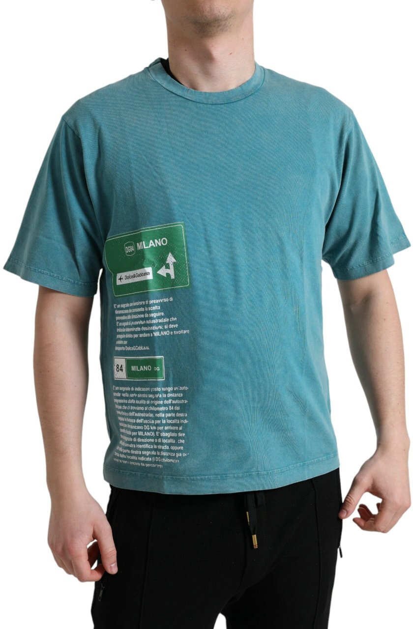 Dolce & Gabbana Blue Cotton Milano Street Round Neck T-shirt Wit