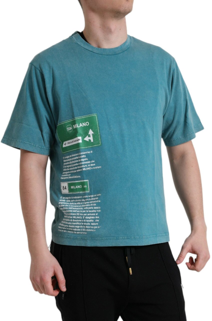 Dolce & Gabbana Blue Cotton Milano Street Round Neck T-shirt Wit