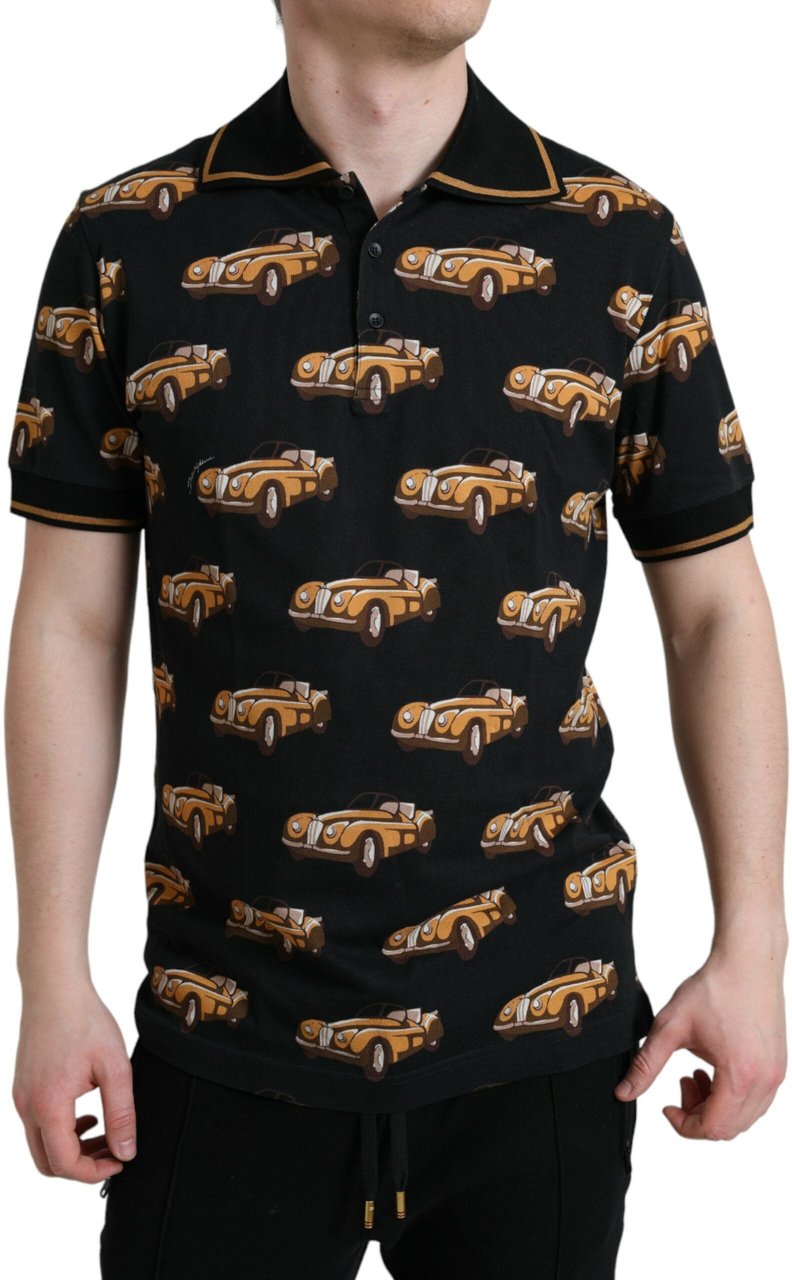 Dolce & Gabbana Black Car Print Short Sleeve Polo T-shirt Zwart