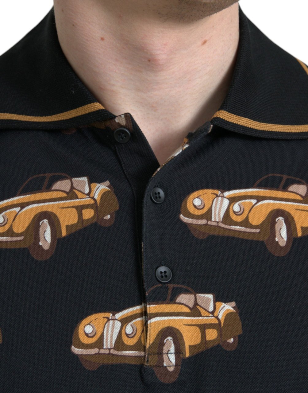 Dolce & Gabbana Black Car Print Short Sleeve Polo T-shirt Zwart