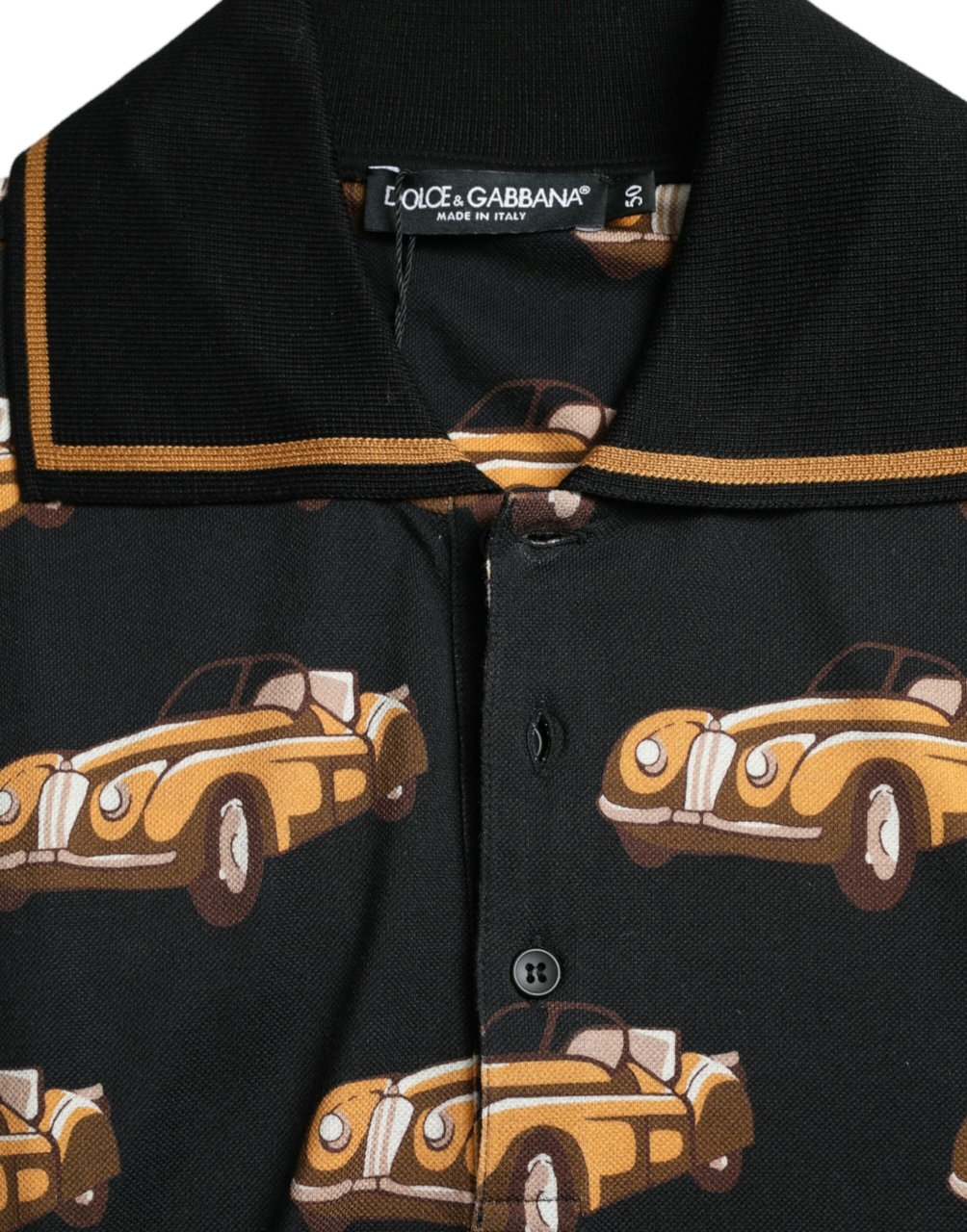Dolce & Gabbana Black Car Print Short Sleeve Polo T-shirt Zwart