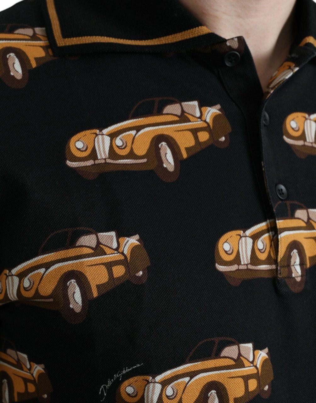 Dolce & Gabbana Black Car Print Short Sleeve Polo T-shirt Zwart