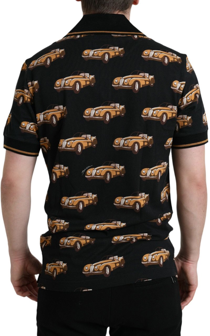 Dolce & Gabbana Black Car Print Short Sleeve Polo T-shirt Zwart