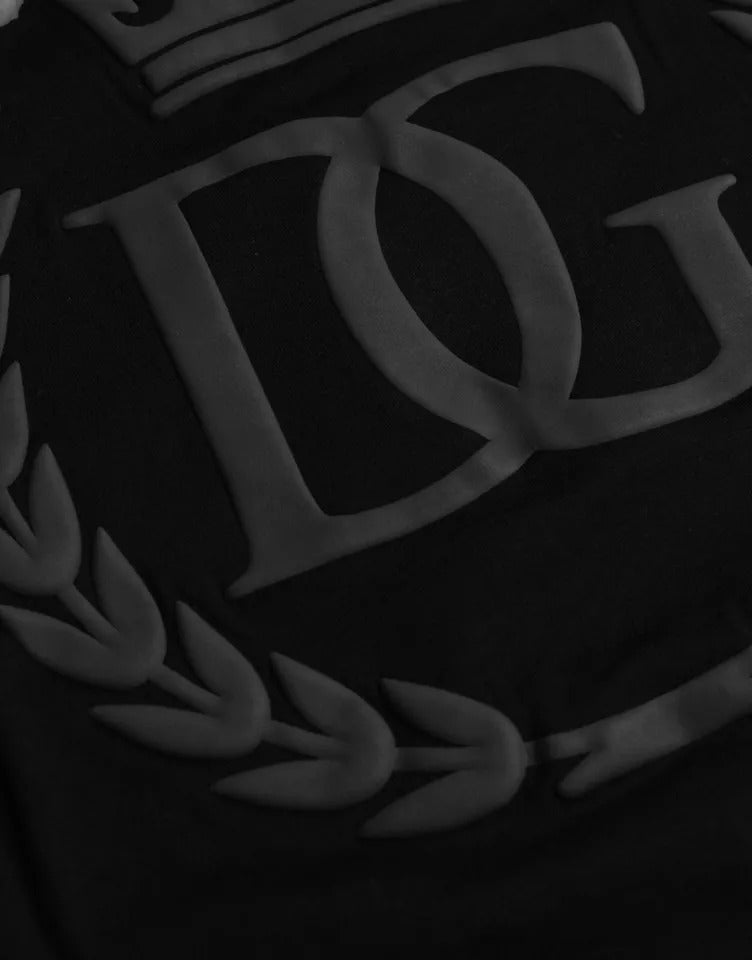 Dolce & Gabbana Black Logo Embossed Cotton Crew Neck T-shirt Zwart