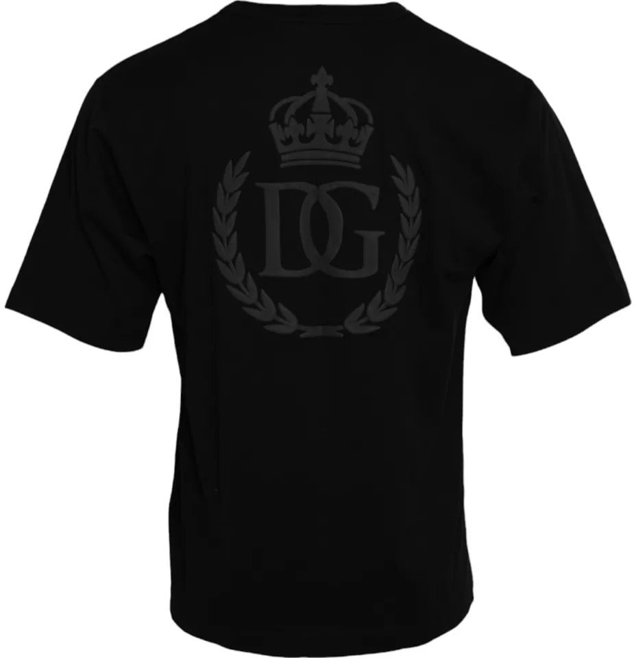 Dolce & Gabbana Black Logo Embossed Cotton Crew Neck T-shirt Zwart