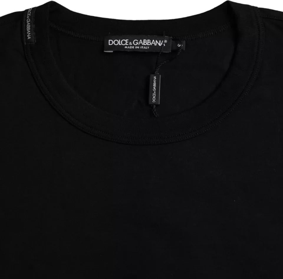 Dolce & Gabbana Black Logo Embossed Cotton Crew Neck T-shirt Zwart