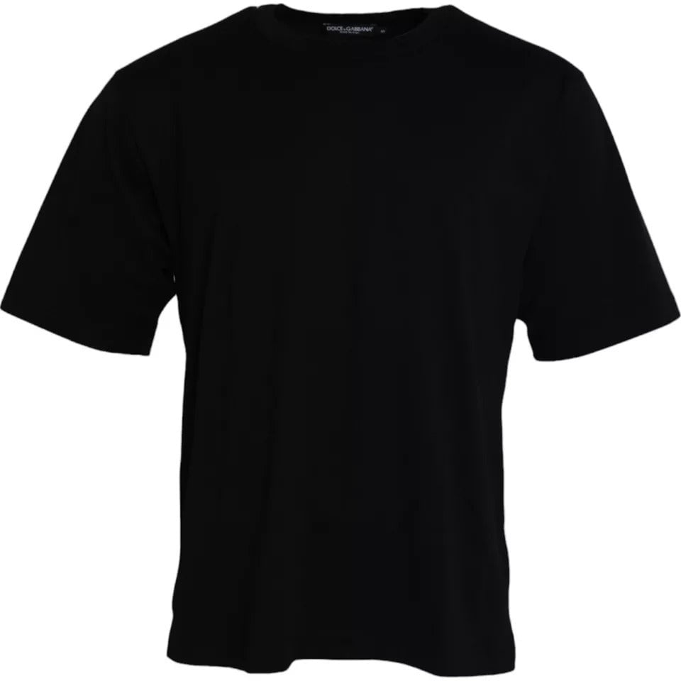 Dolce & Gabbana Black Logo Embossed Cotton Crew Neck T-shirt Zwart