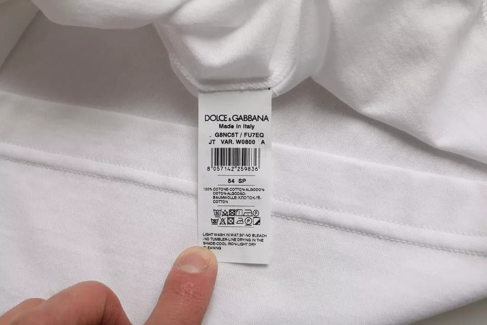 Dolce & Gabbana White Cotton Round Neck Short Sleeve T-shirt Wit