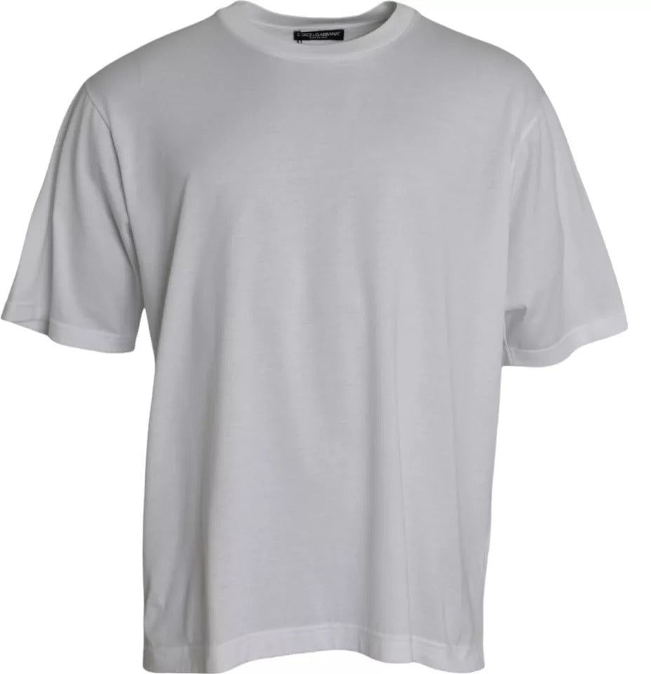 Dolce & Gabbana White Cotton Round Neck Short Sleeve T-shirt Wit