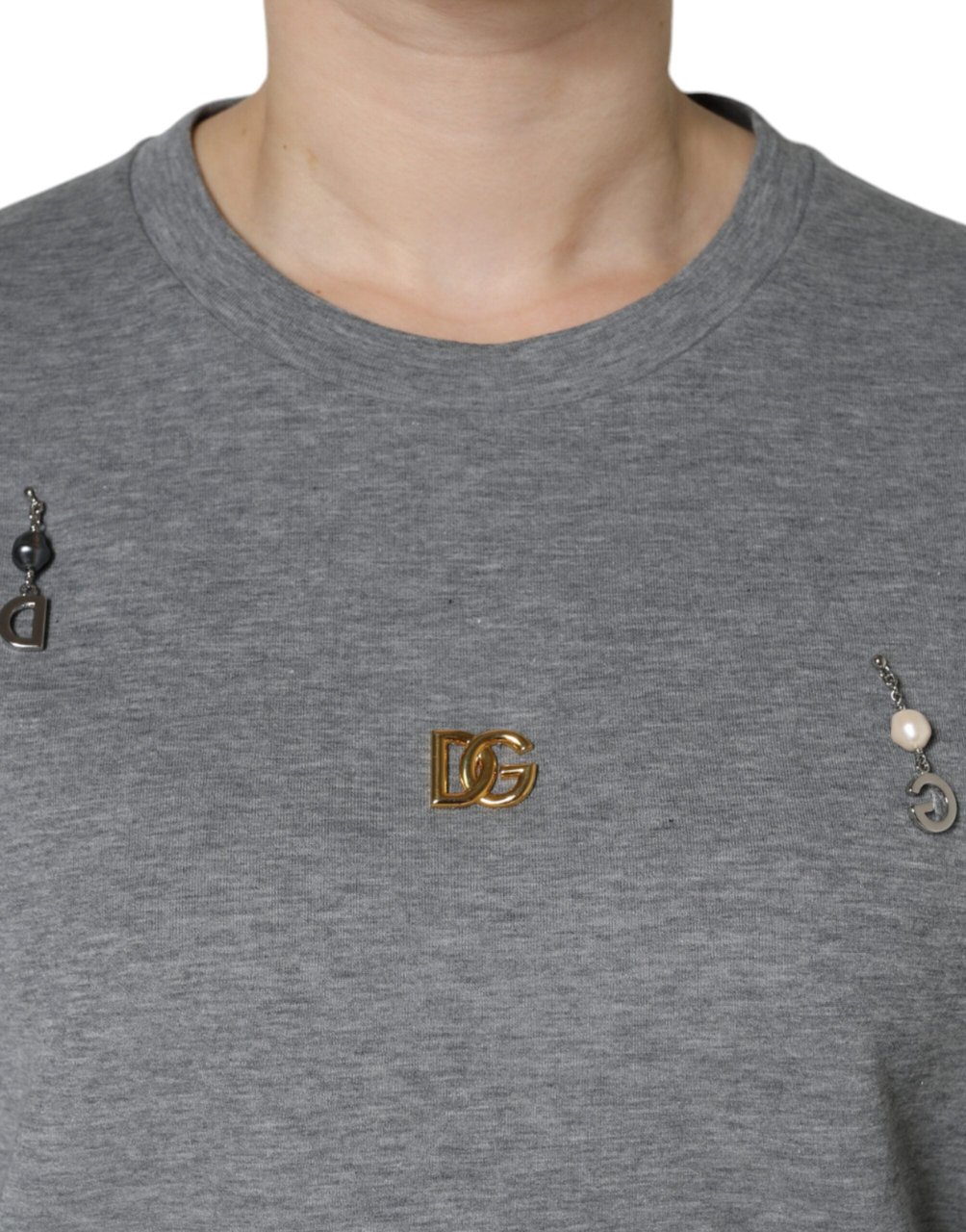 Dolce & Gabbana Gray Cotton Blend Embellished Tee T-shirt Groen