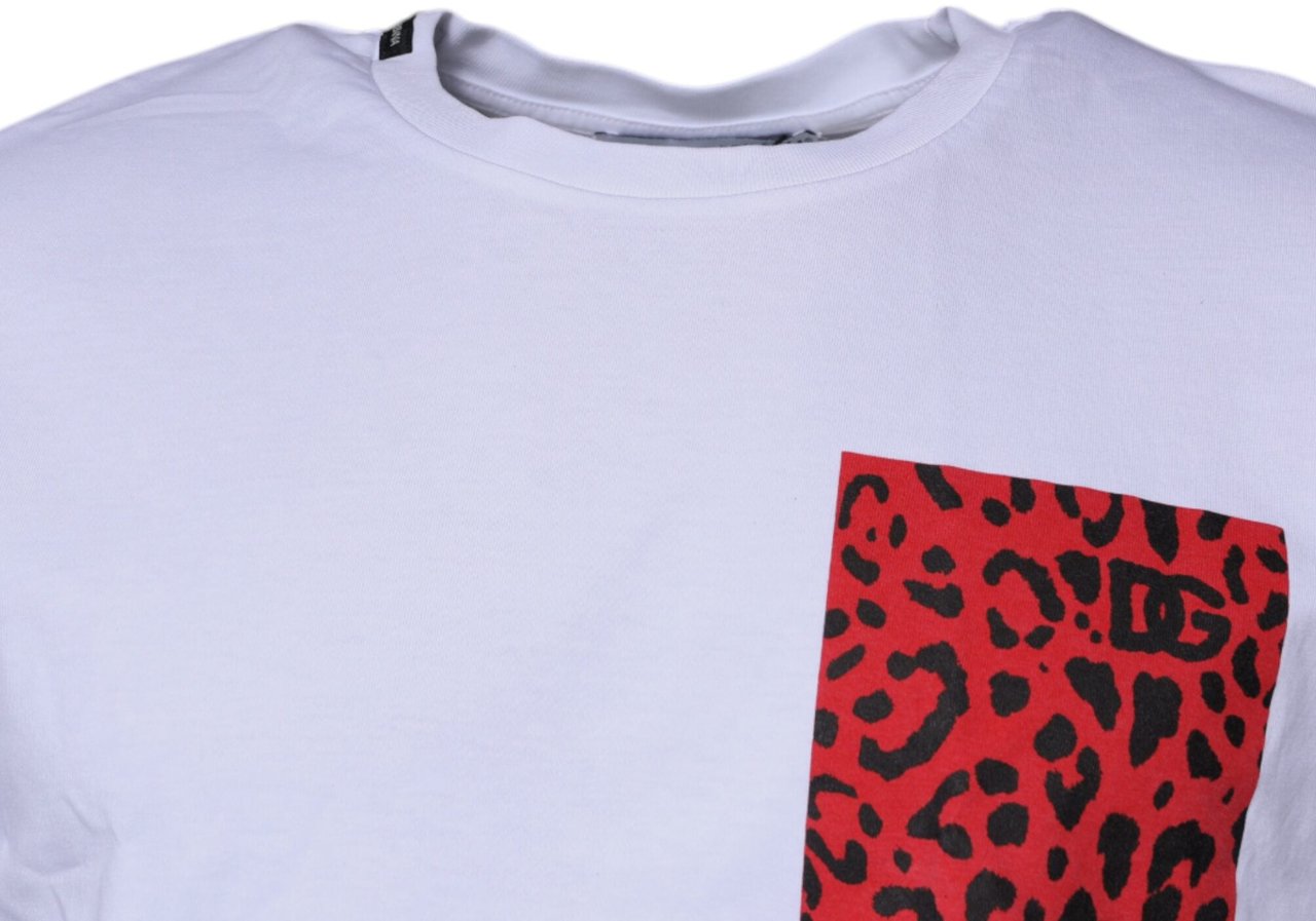 Dolce & Gabbana White Red Leopard Cotton Crew Neck T-shirt Divers