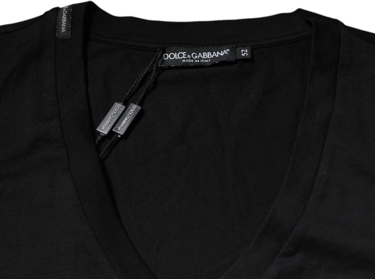 Dolce & Gabbana Black Cotton Logo Vneck Short Sleeve T-shirt Zwart
