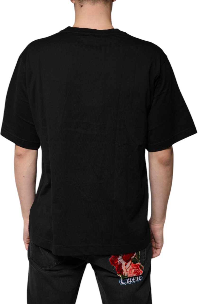 Dolce & Gabbana Black Cotton Logo Vneck Short Sleeve T-shirt Zwart