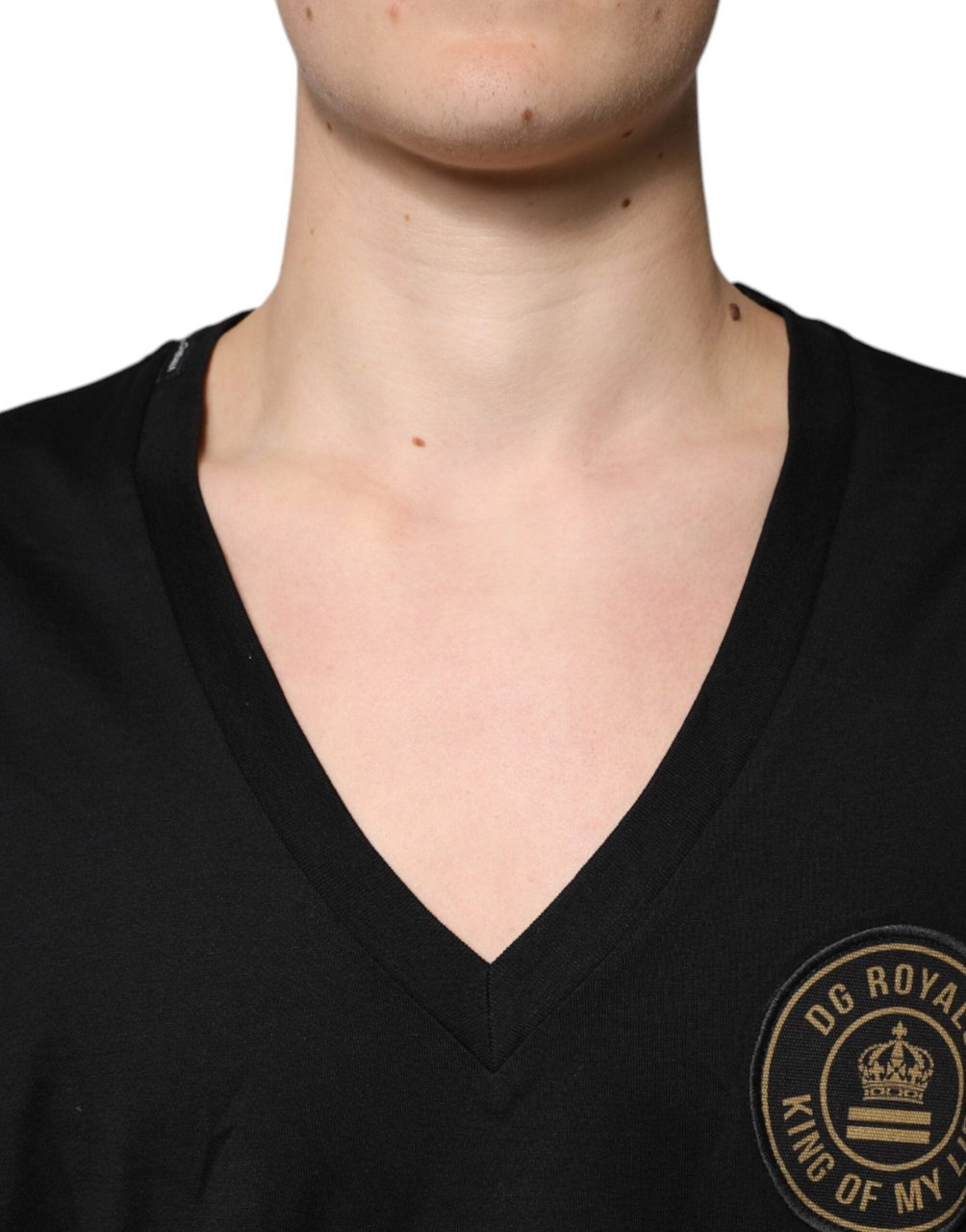 Dolce & Gabbana Black Cotton Logo Vneck Short Sleeve T-shirt Zwart