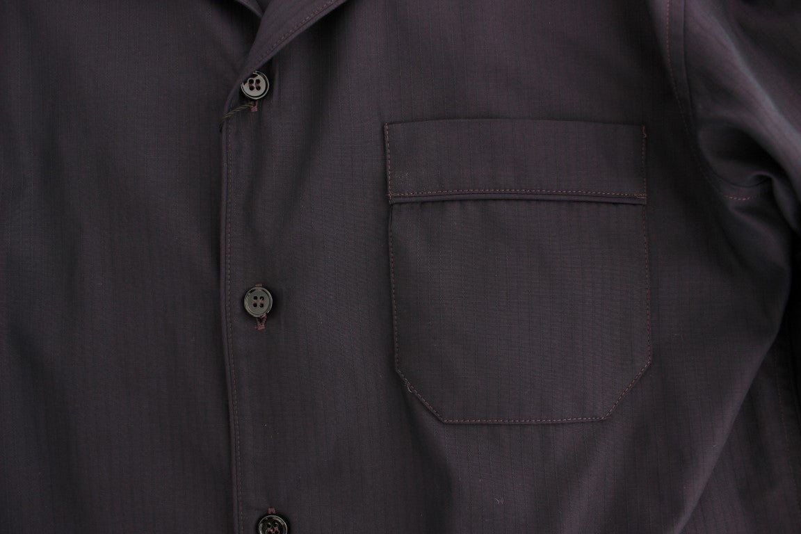 Dolce & Gabbana Purple Striped Cotton Pajama Lounge Shirt Paars