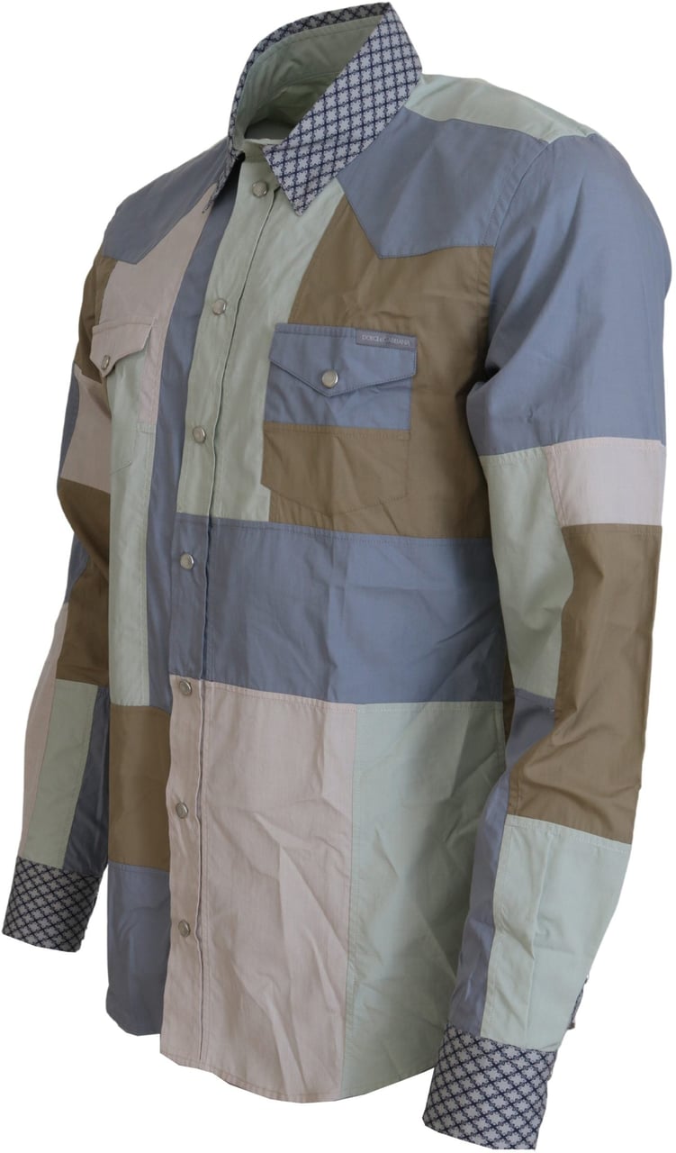 Dolce & Gabbana Multicolor Cotton Patchwork Slim Shirt Divers