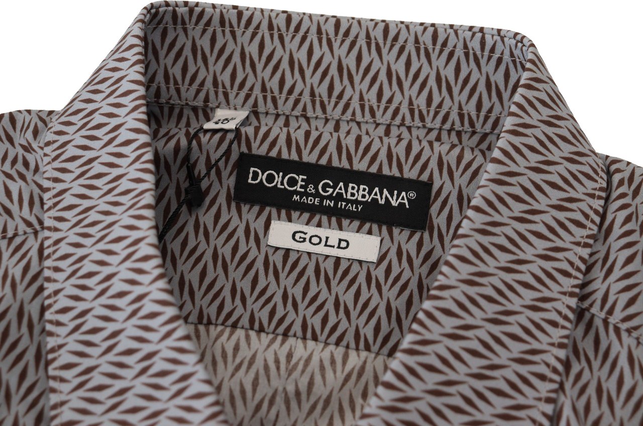 Dolce & Gabbana Gray Brown GOLD Slim Fit Dress Formal Shirt Grijs