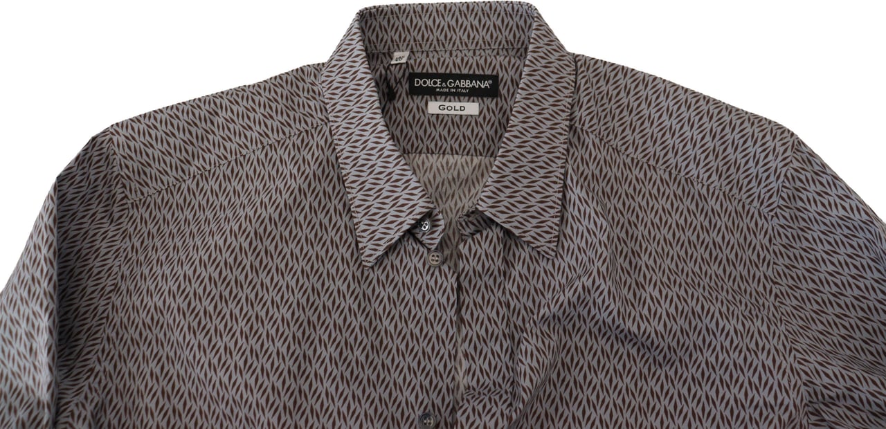 Dolce & Gabbana Gray Brown GOLD Slim Fit Dress Formal Shirt Grijs