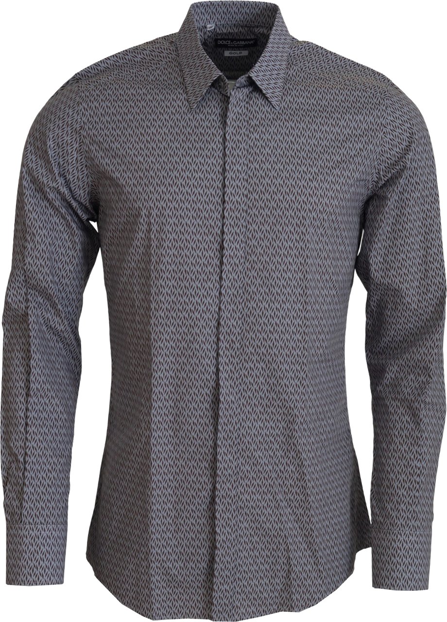 Dolce & Gabbana Gray Brown GOLD Slim Fit Dress Formal Shirt Grijs