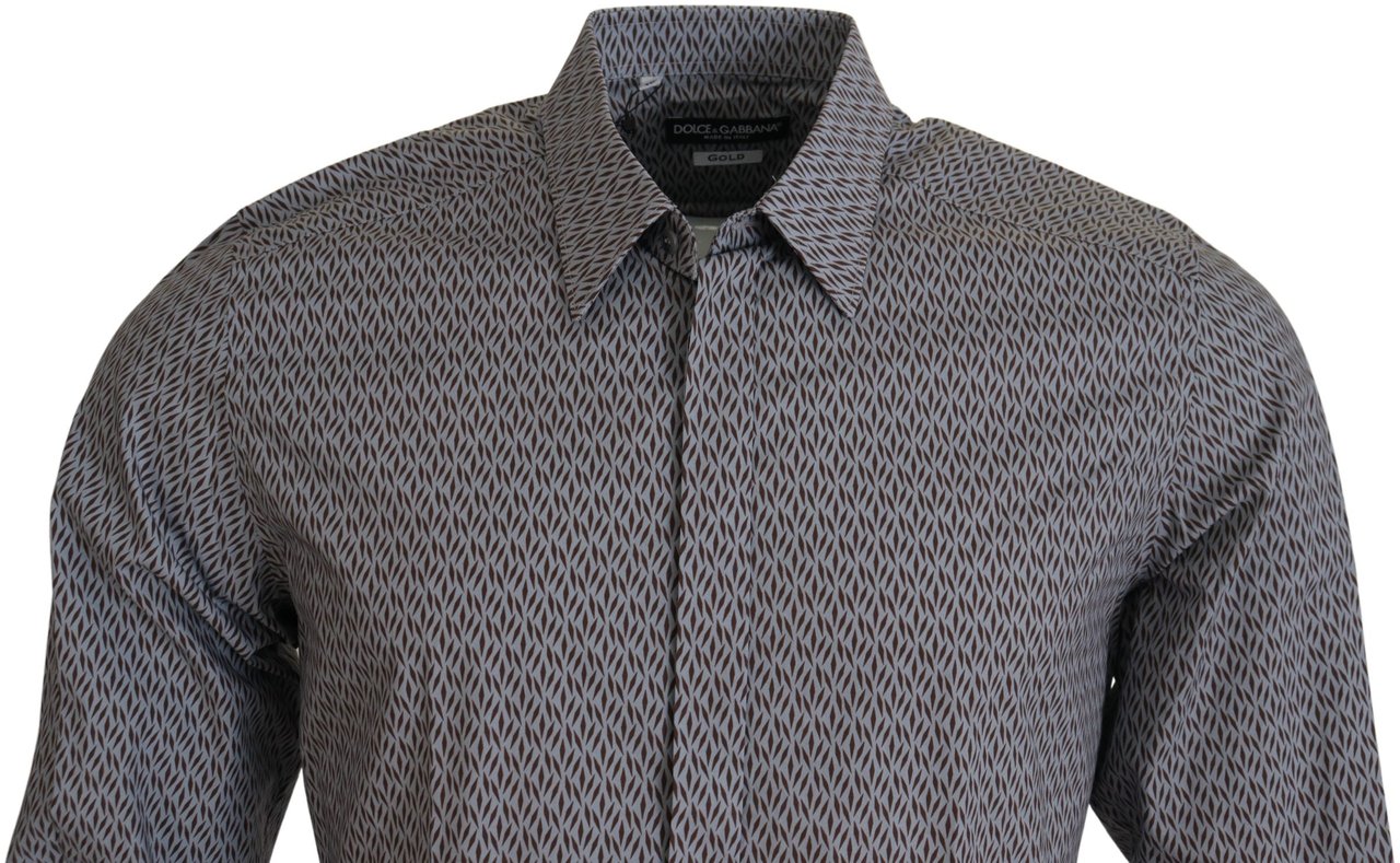 Dolce & Gabbana Gray Brown GOLD Slim Fit Dress Formal Shirt Grijs