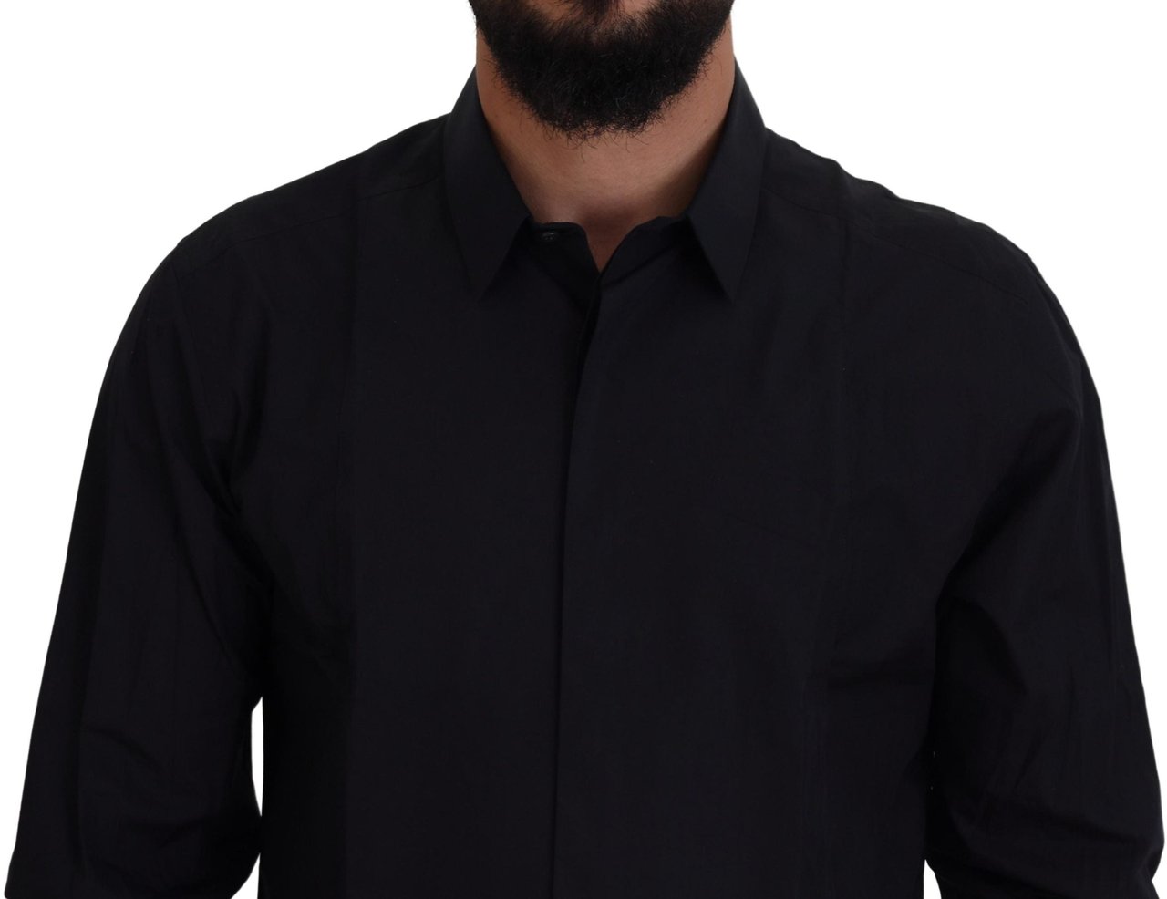 Dolce & Gabbana Black Gold Cotton Slim Fit Dress Mens Shirt Zwart