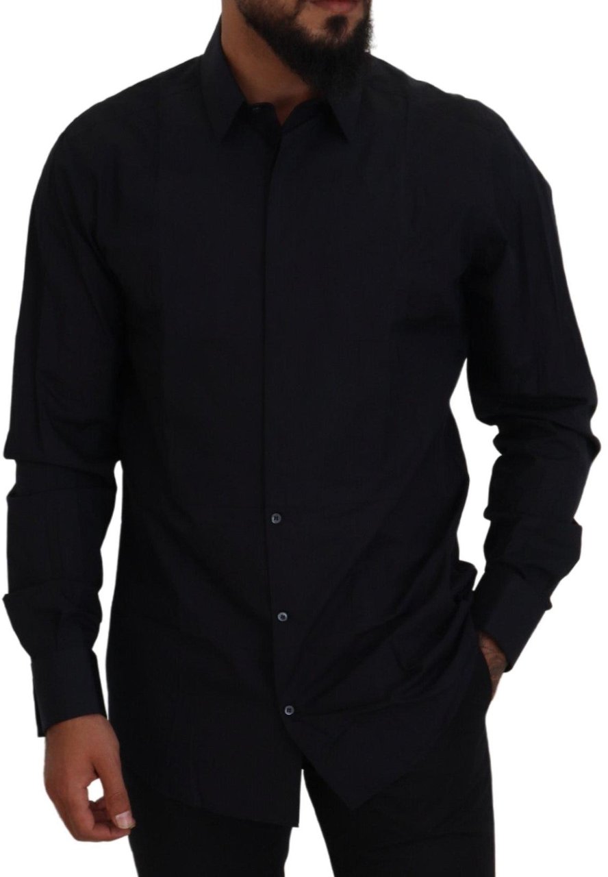 Dolce & Gabbana Black Gold Cotton Slim Fit Dress Mens Shirt Zwart