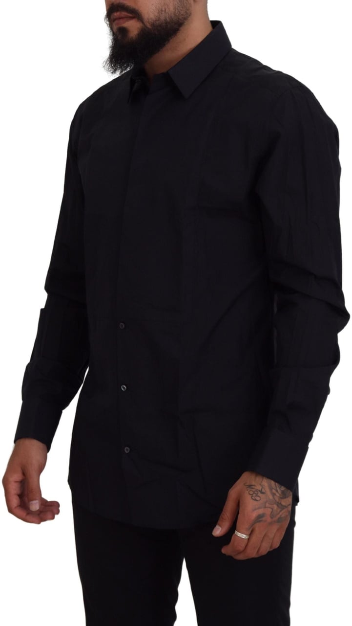 Dolce & Gabbana Black Gold Cotton Slim Fit Dress Mens Shirt Zwart