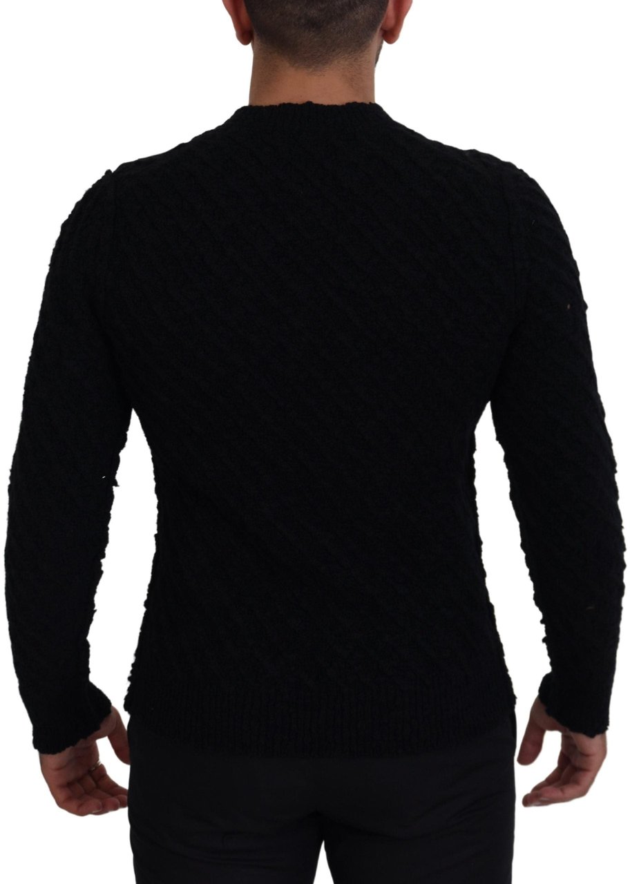 Dolce & Gabbana Black Wool V-neck Knitted Pullover Sweater Zwart