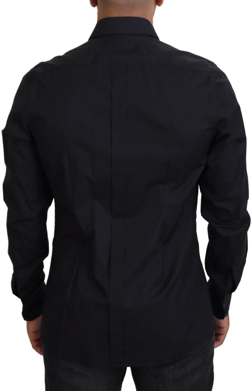 Dolce & Gabbana Black Roses Slim Fit Cotton Shirt Zwart