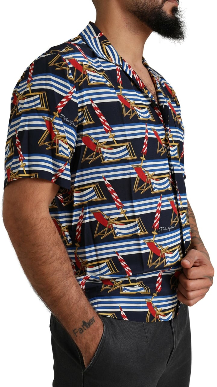 Dolce & Gabbana Multicolor Beach Chair Short Sleeves Shirt Divers