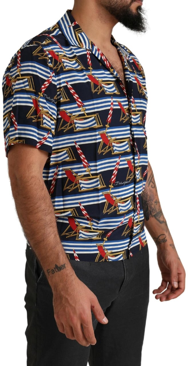 Dolce & Gabbana Multicolor Beach Chair Short Sleeves Shirt Divers