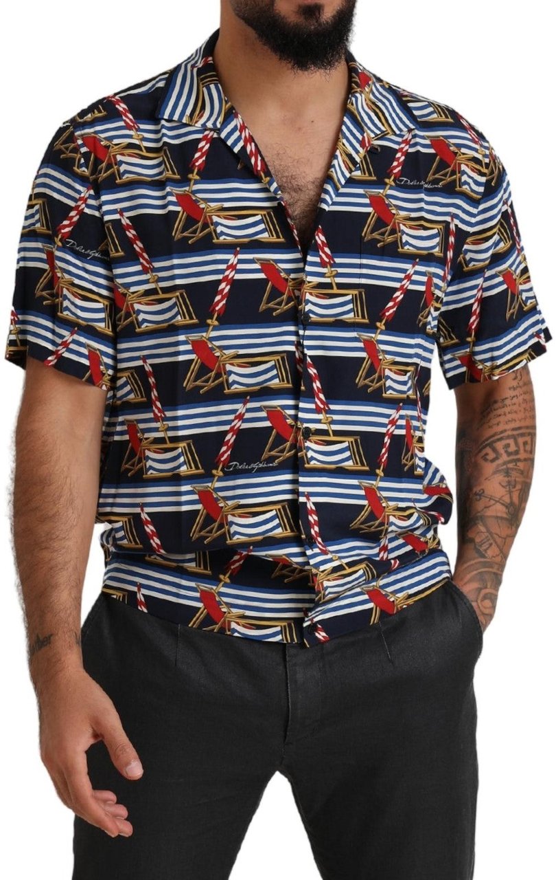 Dolce & Gabbana Multicolor Beach Chair Short Sleeves Shirt Divers